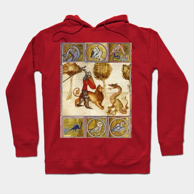 ARTHURIAN LEGENDS ,YWAIN AND HIS LION FIGHTING A DRAGON Medieval Miniature Hoodie by BulganLumini